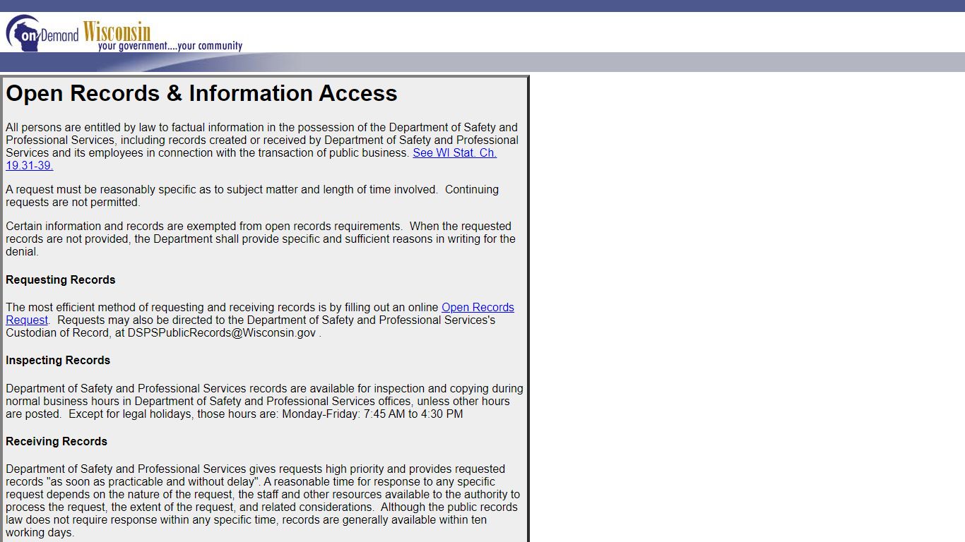 Open Record Information - apps2.dsps.wi.gov